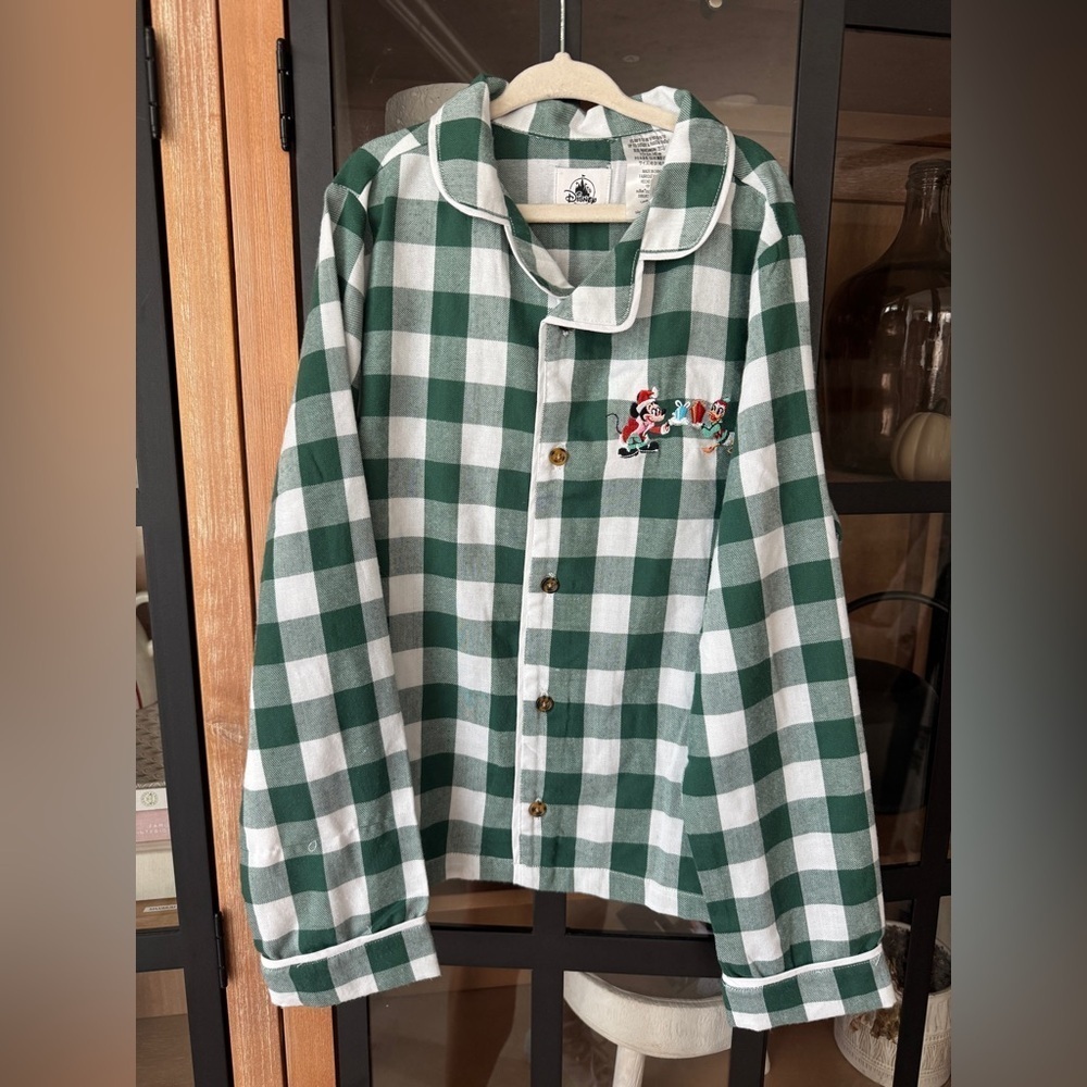 Disney embroidered pajamas checkered shirt donald mickey long sleeve Christmas